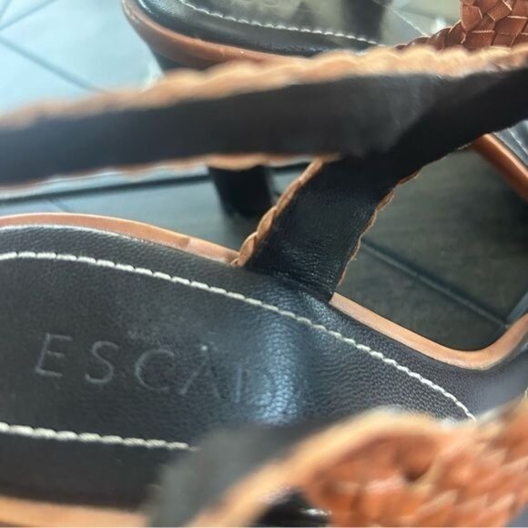 Escada braided leather 3" block heel sandals, neutral, chic size 39 EU ladies - Picture 6 of 12